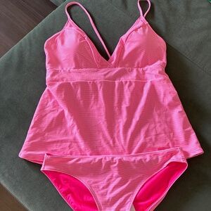 NWT Vineyard Vines pink white stripe tankini top swimsuit set M L